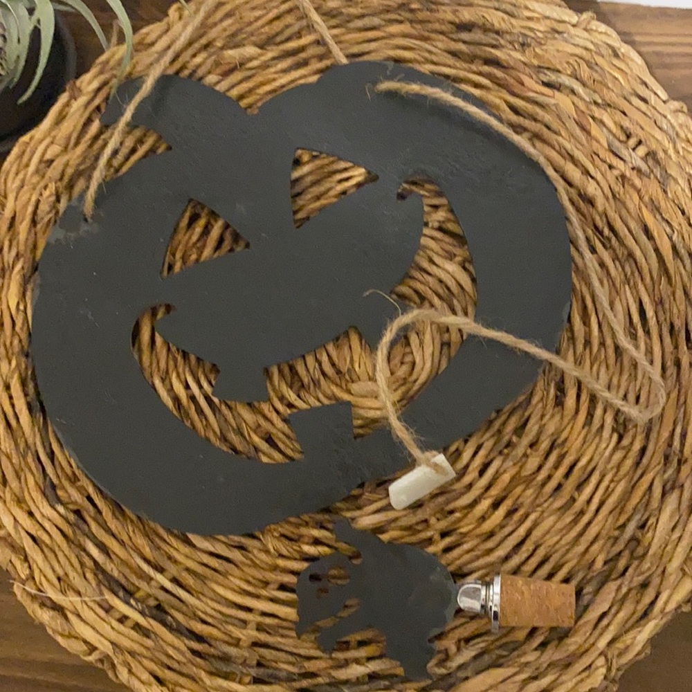 Slate pumpkin sign jack O lantern & wine stopper halloween fall party home decor